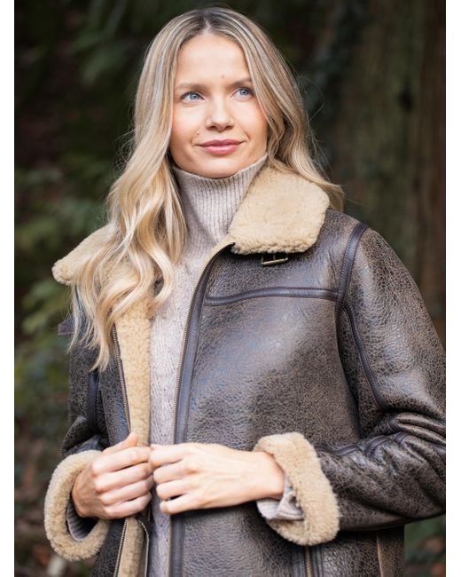 Lakeland Leather Gray Cawfell Shearling Aviator Jacket