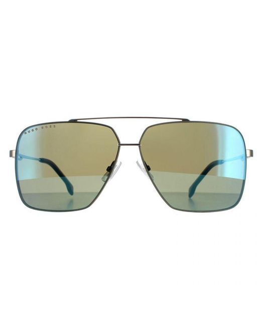 Boss Green Round Ruthenium Havana Kaki Mirror 1325/S for men