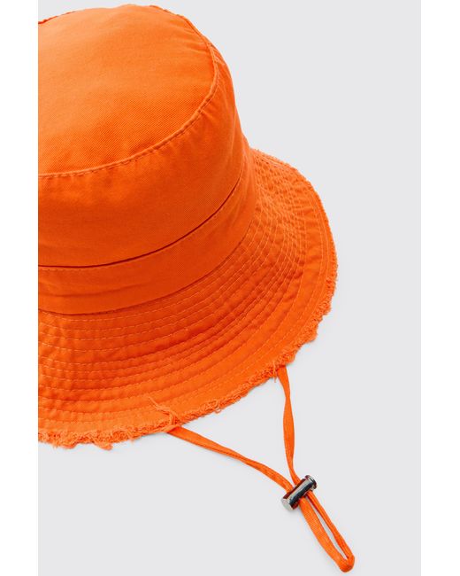 BoohooMAN Orange Bucket Hat With Drawstring for men
