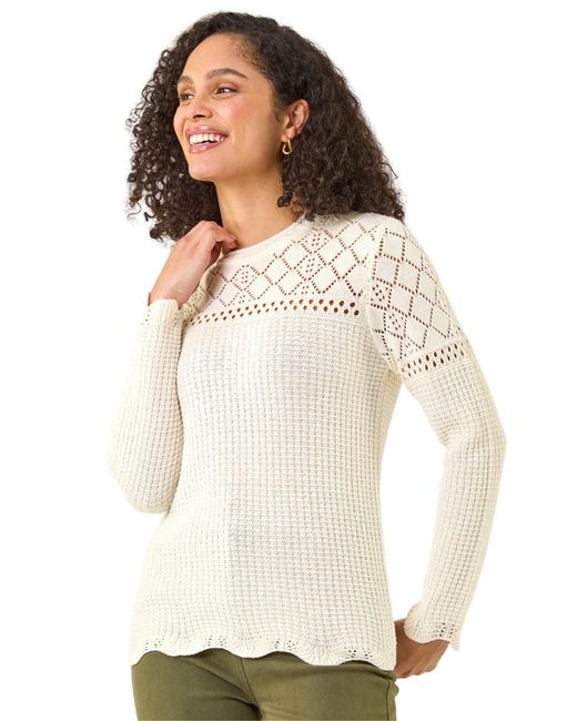 Roman White Textured Wave Hem Knit Jumper