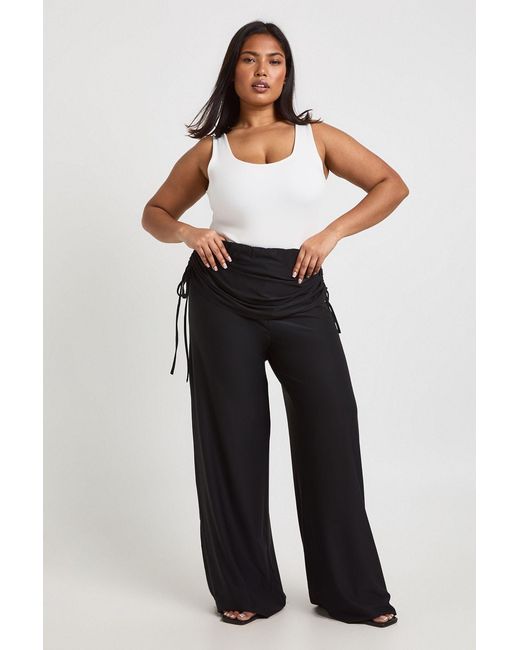 Boohoo Blue Plus Soft Touch Fold Over Ruched Waist Trouser