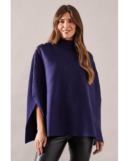 Wallis Blue Button Detail Poncho