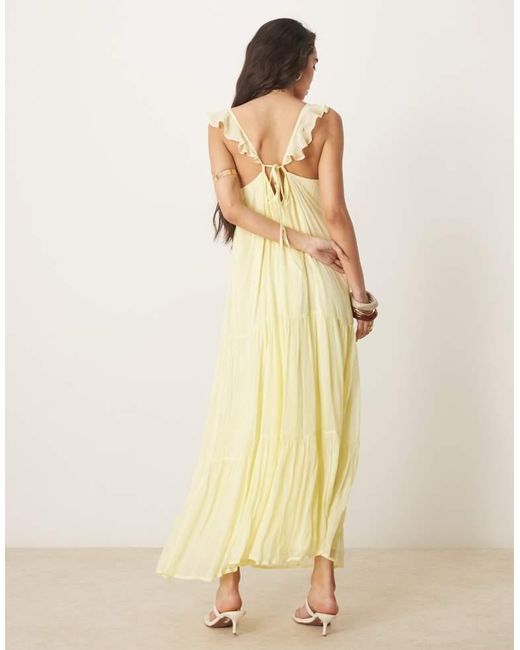 ASOS Natural Frilled Ruffle Front Maxi Dress