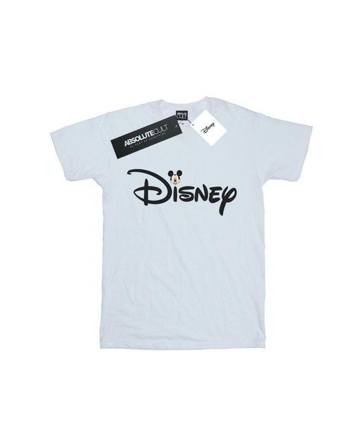Disney White Ladies Mickey Mouse Logo Head Cotton Boyfriend T-Shirt ()