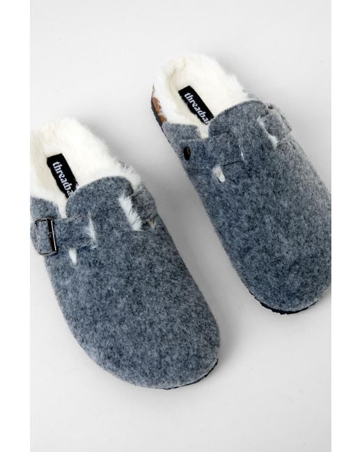 Threadbare Blue 'Buster' Felt Faux Fur Lined Clog Mule Slippers