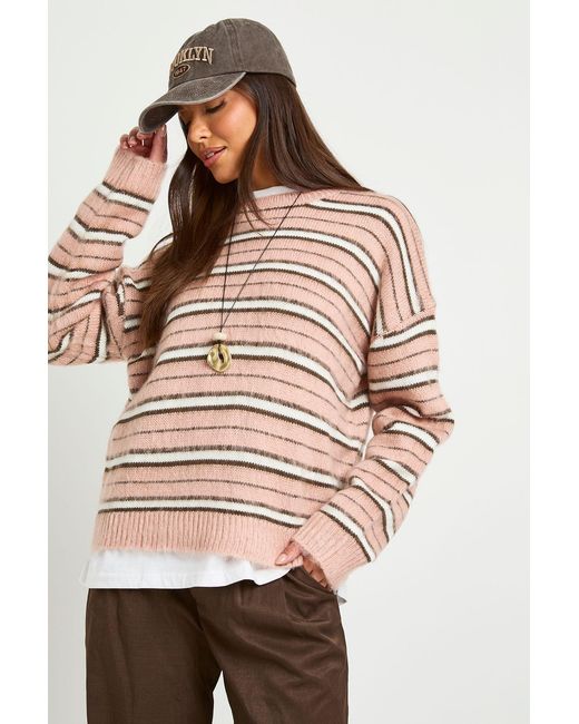 Boohoo Natural Brushed Knit Stripe Oversized Jumper