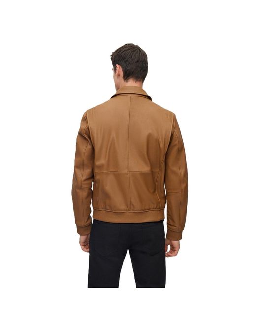 Boss Brown Mylen Solid Patterned Ribbed Cuff Bomber Jacket for men