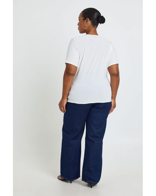 Boohoo White Plus Double Layer Slinky Super Cowl Neck Short Sleeve Ruched Top