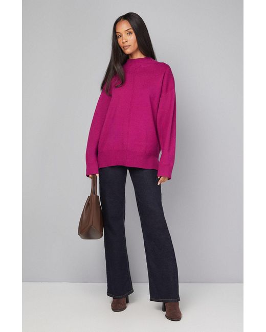 Wallis Pink Seam Detail Funnel Neck Jumper