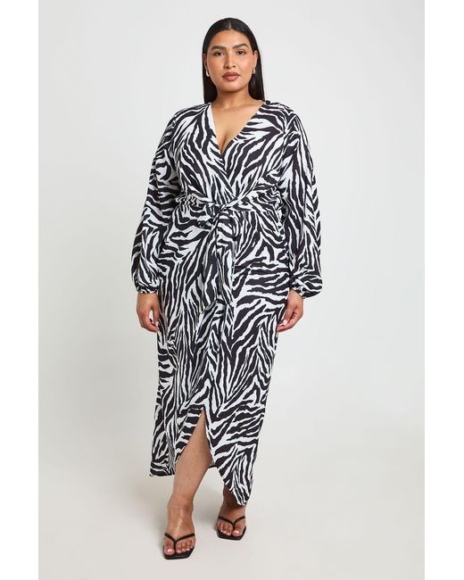 Boohoo Blue Plus Zebra Textured Tie Detail Maxi Dress