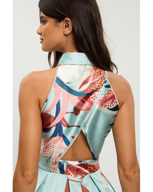 Karen Millen White Petite Lilly Print Twill Collared Maxi Dress