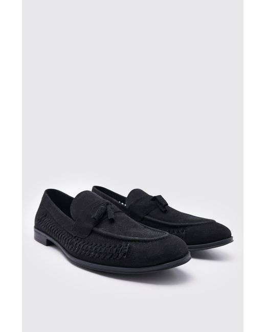 BoohooMAN Black Faux Suede Weave Loafer for men