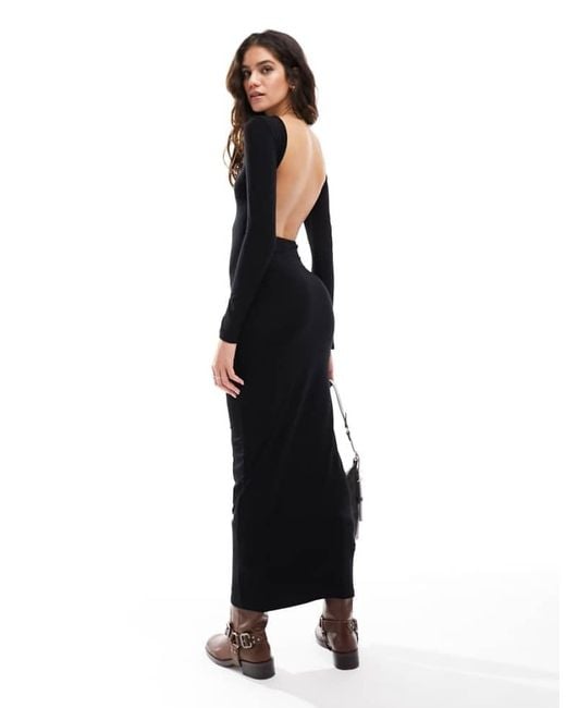 Miss Selfridge Black Long Sleeve Bodycon Maxi Dress With Open Back