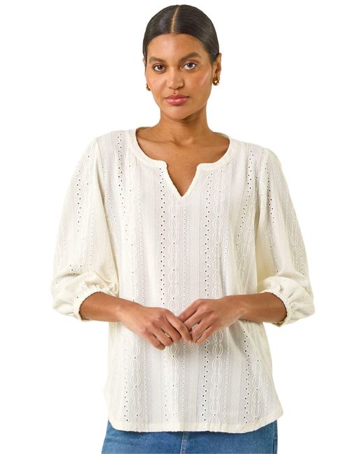 Roman White Broderie Detail Tunic Top