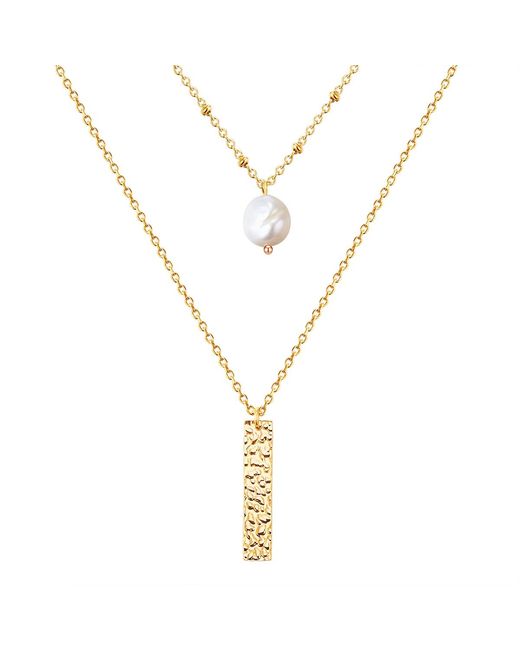 Valero Pearls Metallic Necklace Stainless Steel Freshwater Cultured Pearl