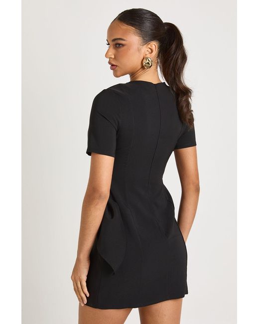 Boohoo Black Belted Wrap Trim Detail Shift Dress