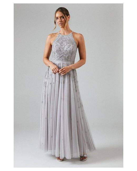 Coast Gray Embellished Artwork Halterneck Bridesmaids Maxi Dress