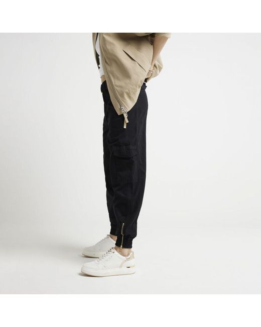 River Island White Cargo Trousers Belted Utility Cotton