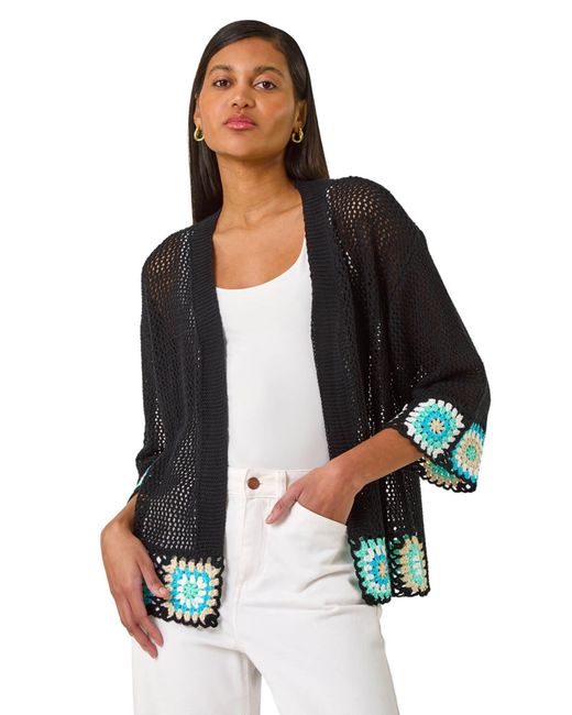 Roman Black Edge Crochet Hem Knit Cardigan