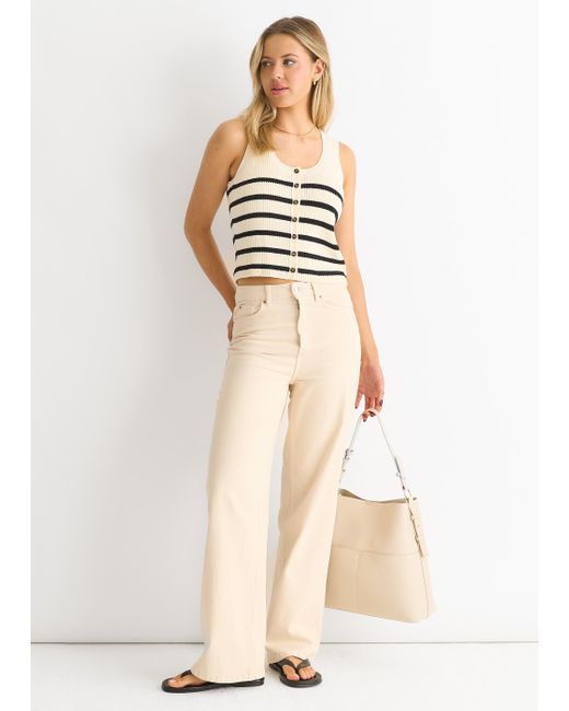 Gini London Natural Mono Stripe Knit Waist Coat Vest
