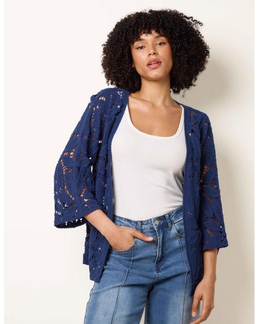 Blue Vanilla Blue Crochet Tie Front Cardigan