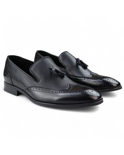 Infinity Leather Black Tassel Moccasin Loafers Smart Slip-On Dress Shoes Faux Leather for men