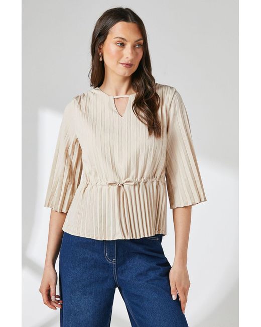 PRINCIPLES Natural Pleated Drawstring Waist Crepe Top