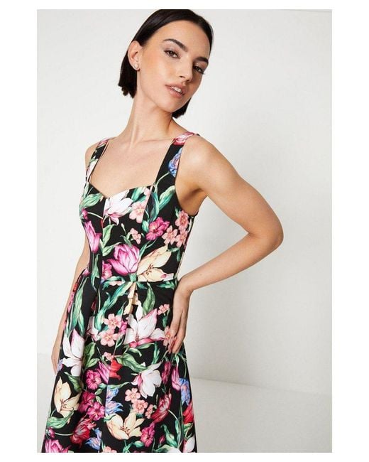 Oasis White Occasion Floral Strappy Twill Midi Dress