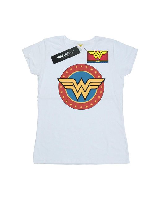 Dc Comics White Ladies Wonder Circle Logo Cotton T-Shirt