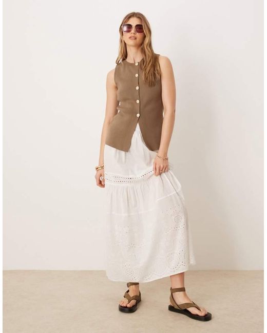 ASOS Brown Knitted Crew Neck Structured Waistcoat With Buttons