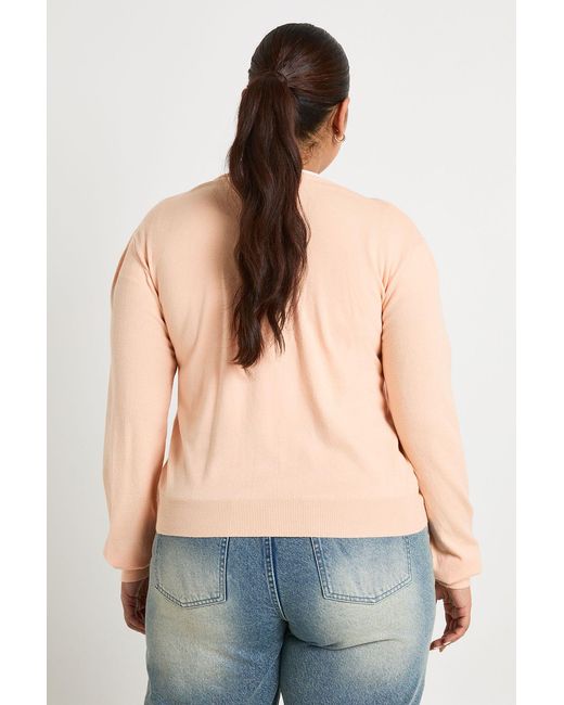 Boohoo Blue Plus Rib Knit Crew Neck Button Through Cardigan