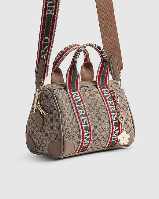 River Island Natural Bowler Bag Jacquard Monogram