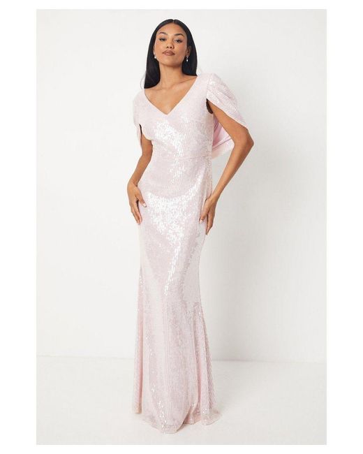 Coast White Sheer Sequin Cape Back Gown