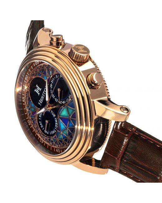 Heritor Brown Legacy Leather-Band Watch W/Day/Date for men