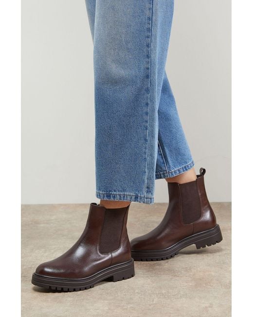 Oasis Blue Lola Leather Chunky Chelsea Boots