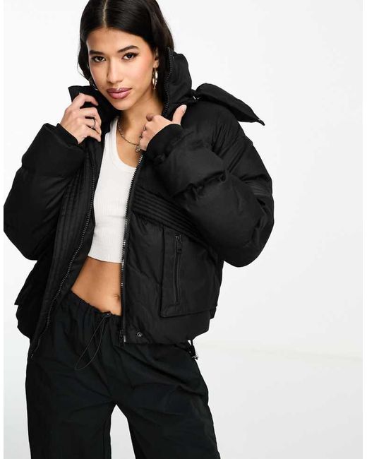 The Couture Club Black The Oversized Cropped Puffer Jacket