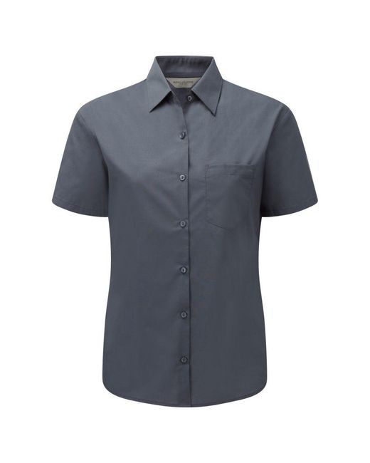 Russell Blue Collection Ladies/ Short Sleeve Poly-Cotton Easy Care Poplin Shirt (Convoy)