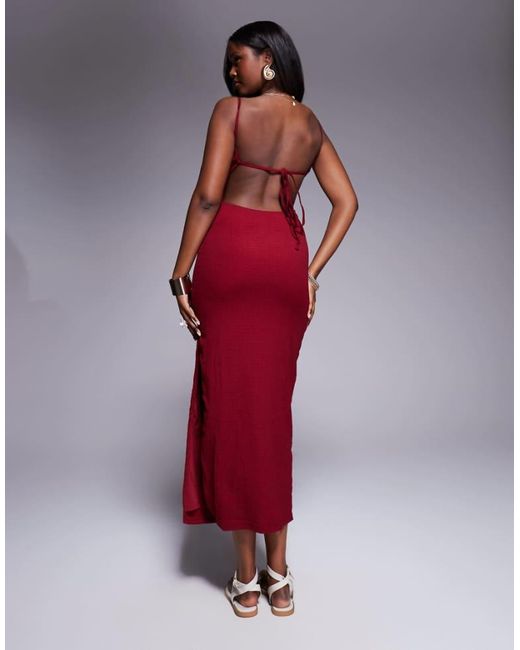 Princess Polly Textured Scoop Neck Open Tie Back Bodycon Midaxi Dress