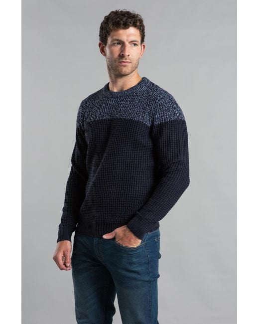 Kensington Eastside Blue Color Block Crew Neck Jumper for men