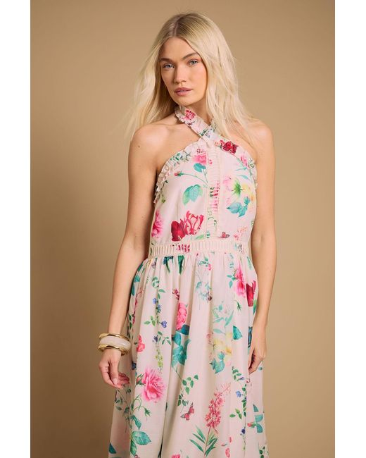 Oasis Natural Frill Halter Maxi Dress