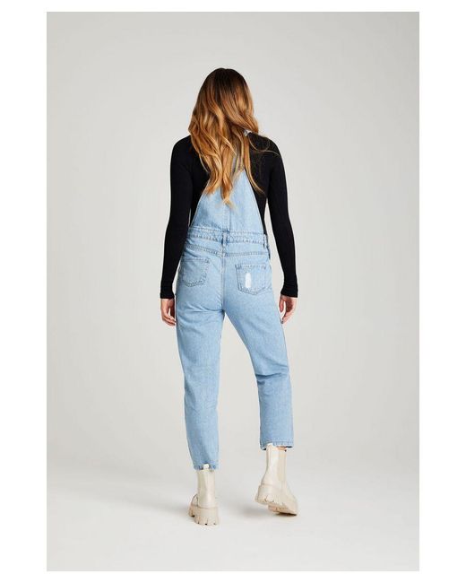 Urban Bliss Blue Light Ripped Long Dungaree Cotton