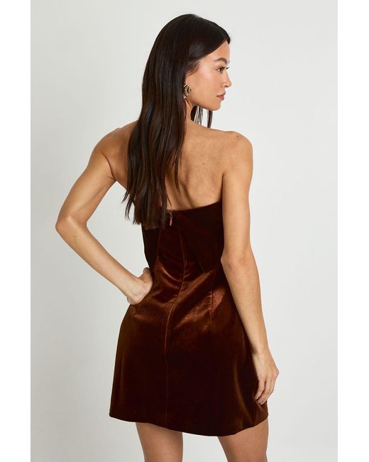 Boohoo Brown Tall Velvet Bardot Crepe Dress