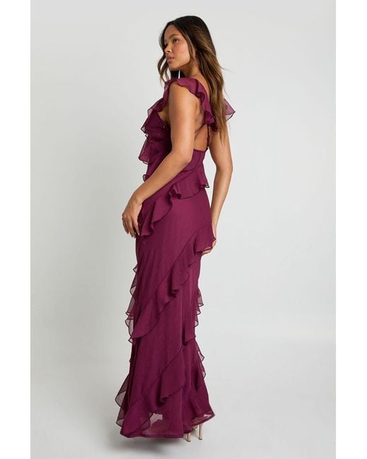Boohoo Red Chiffon Ruffle Strappy Maxi Dress