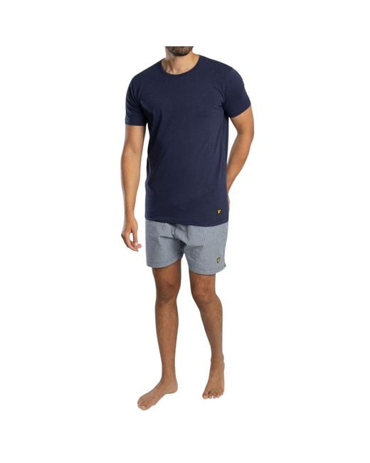 Lyle & Scott Blue And Lounge Sets Shorts T-Shirt Sleepwear Half Pant Sport New Set for men
