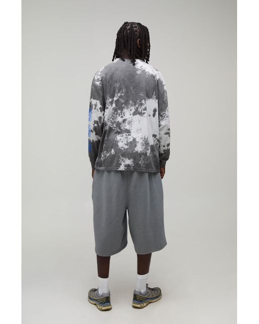 BoohooMAN Gray Oversized Tie Dye Official Print Long Sleeve T-Shirt for men