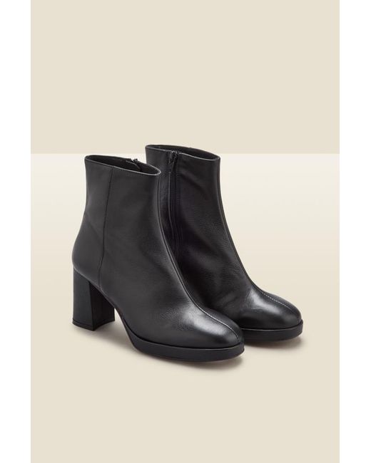 Sosandar Black Naomi Leather Block Heel Platform Ankle Boot