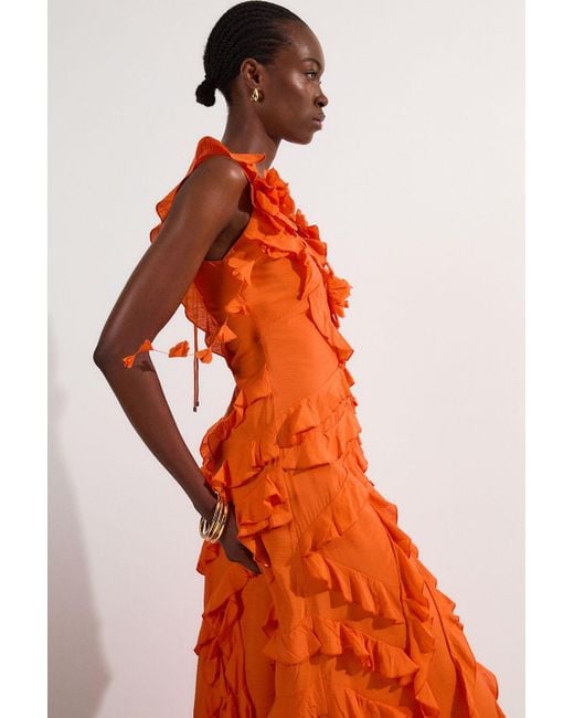 tall orange dress LTS Tall Women's Orange Button Detail Cotton Maxi Dress