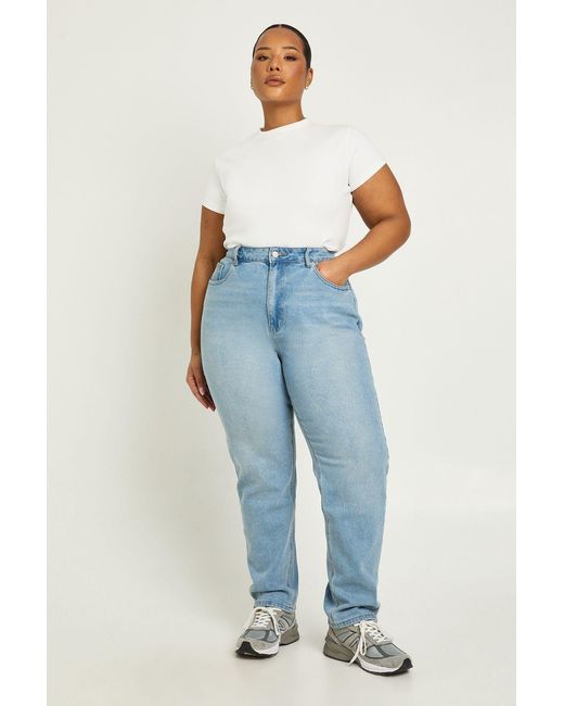 Boohoo Blue The Plus High Waist Mom Jean
