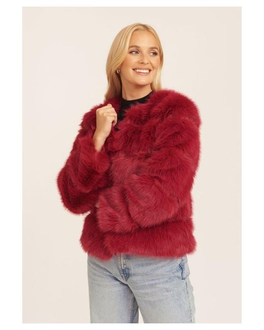 Gini London Red Soft Touch Fur Jacket