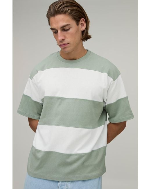 BoohooMAN Gray Oversized Colour Block Stripe T-Shirt for men